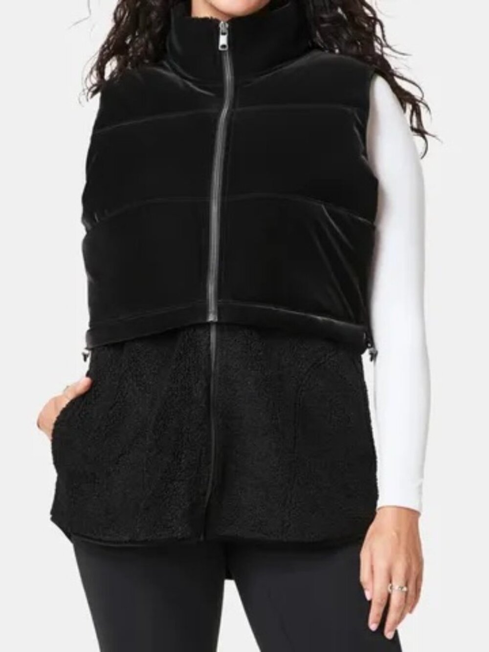SPANX Black Velour and Fleece Puffer Vest 2 in 1  NEW
